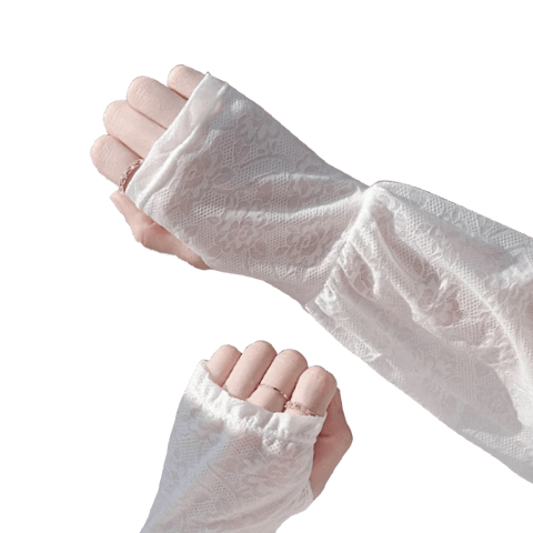 FitonTon Women's UV Protection Arm Sleeves Outdoor Cycling Sun Protection Gloves Mountaineering Lace Ice Silk Hand Protection