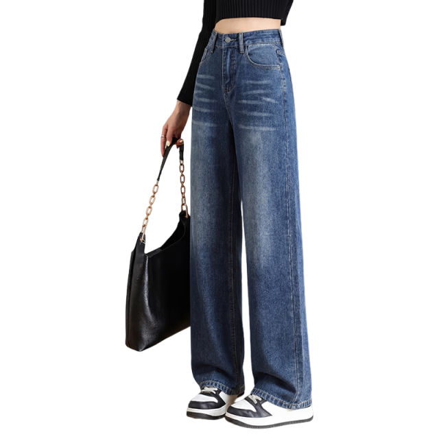 TUCANO Women's High-Waist Wide-Leg Loose Slim Fit Casual Vintage Straight-Leg Jeans Light Blue S