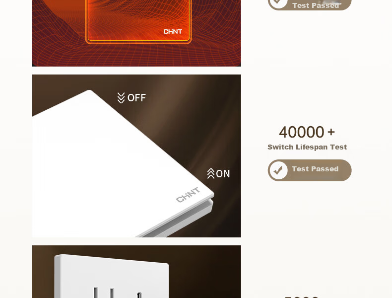 CHNT Switch Socket No-Paint Cream Style Large Panel Socket Faceplate Concealed X1M One-Gang Single-Control Five-Hole 36