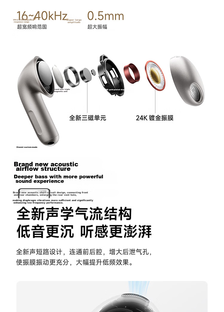 MI Xiaomi Buds 6 Semi-In-Ear Bluetooth Earphones Comfortable Fit Compatible with Android and Apple Phones Titanium Gold 6