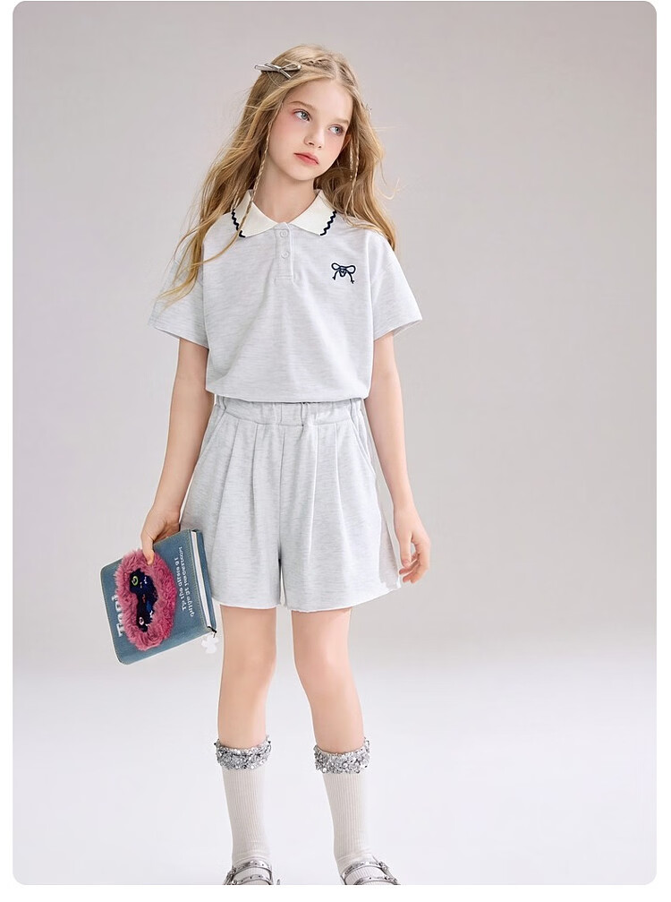 ASK JUNIOR Kids Summer Textured Sleeveless Vest Top and Girls Wide-Leg Shorts Two-Piece Set 25