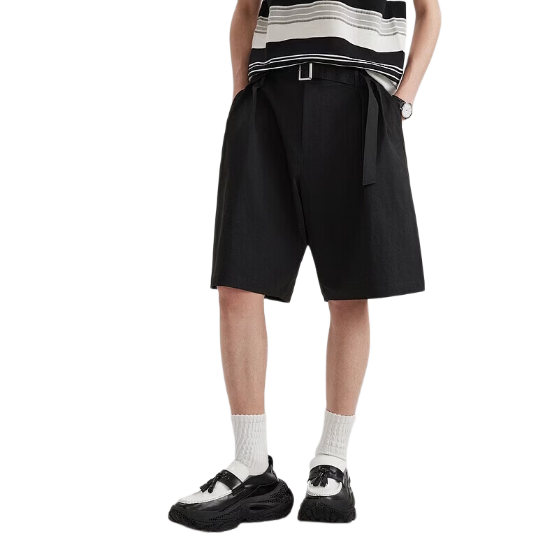 CABBEEN Cotton-Feel Hidden Twill Men's Loose Pleated Casual Shorts 2026 Spring Summer Durable Stretch Short Casual Pants