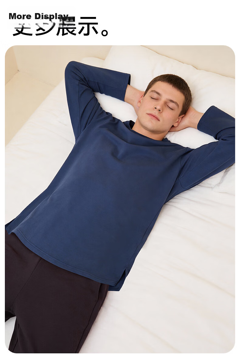 Me feeling Men's Couple Spring New Pure Cotton Pajama Set Antibacterial Mite-Resistant Crew Neck Homewear Suitable for Outdoor Wear 12