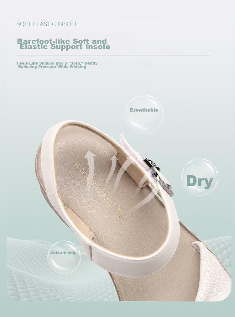 Red Dragonfly Women's Wedge Sandals Open Toe Soft Sole Casual Anti-Slip Middle-Aged and Elderly Shoes WTK265451 Off-White Size 38 6