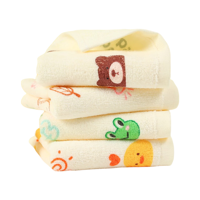 Grace A-Class Pure Cotton Cute Cartoon Children's Face Towels Soft Absorbent Baby Washcloths 4-Pack