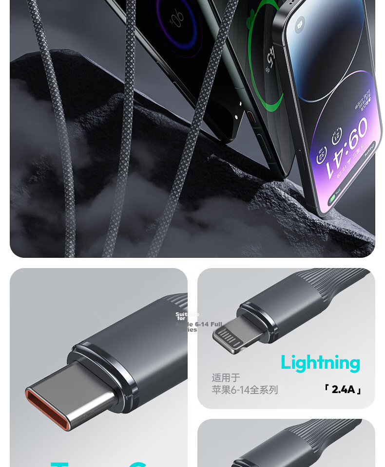 Omak 3-in-1 100W Super Fast Charging USB Car Charger Cable Compatible with Apple iPhone Xiaomi OPPO Samsung Huawei Vivo Android Type-C 7