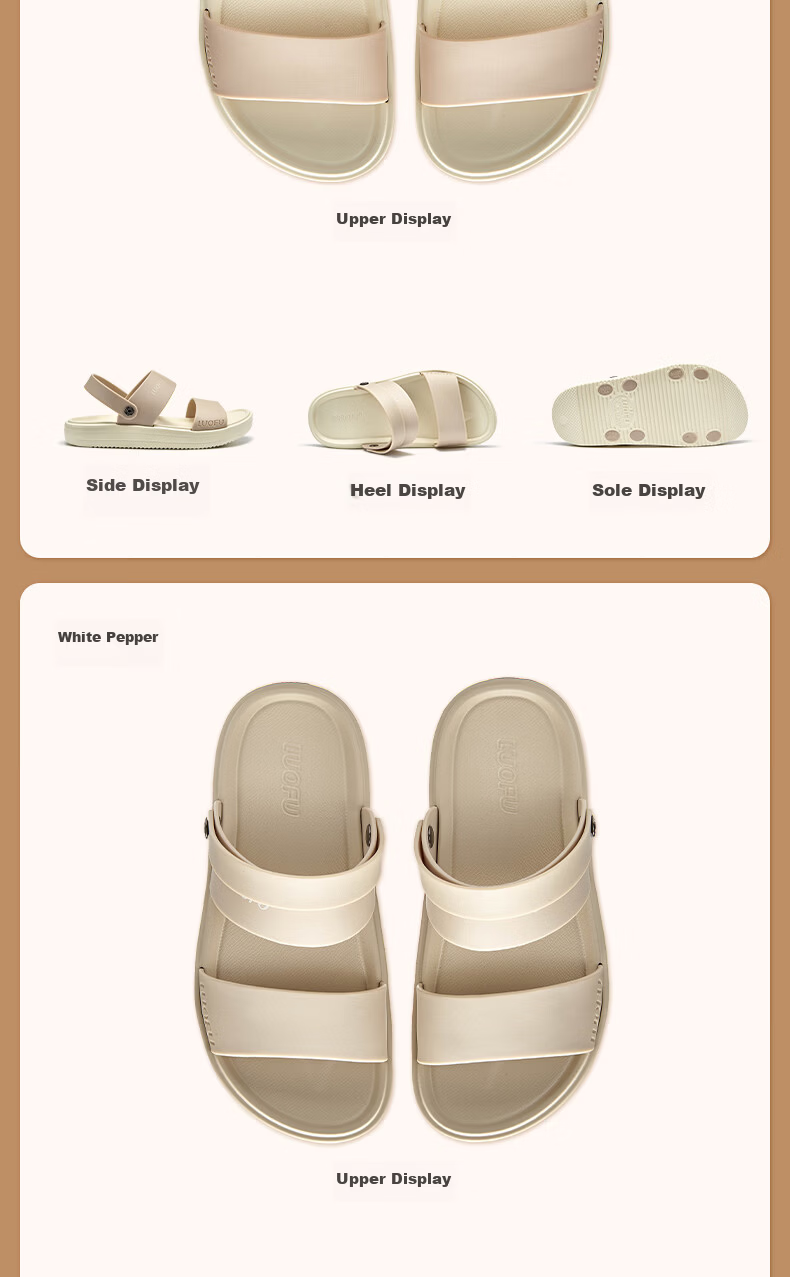 Luo Fu Women's Outdoor Sandals Slip-On Silent Height-Increasing Beach Slippers LF6255 White Pepper Size 40 9