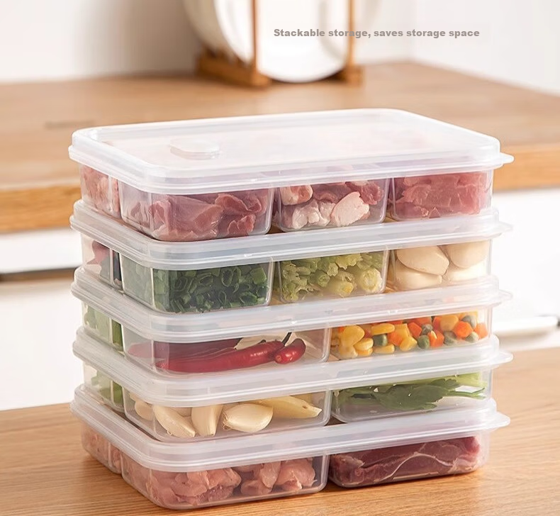 Jialifang Refrigerator Six-Compartment Storage Box Frozen Meat Container Freezer Fresh-Keeping Food Divider Organizer Food Grade 17