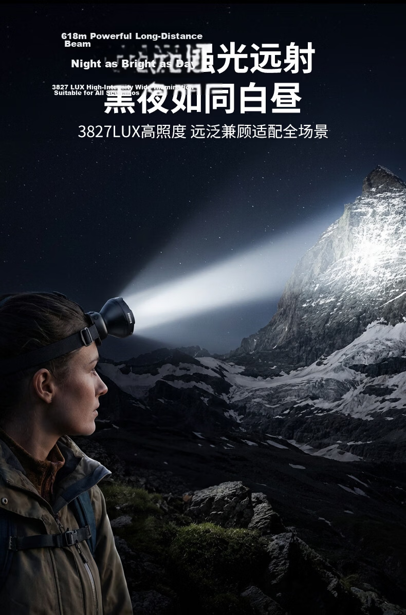 PHILIPS Three-Light Headlamp High Brightness Long Battery Life 72 Hours Head-Worn 5000 Lumens Night Fishing Outdoor Mountaineering Waterproof 3