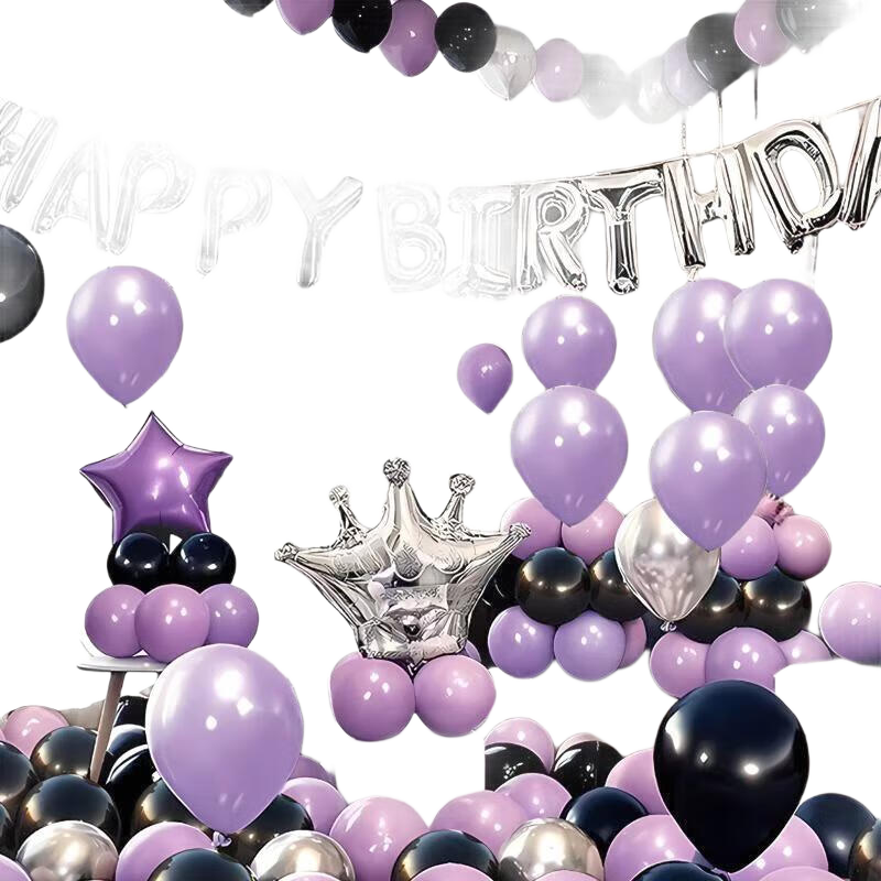 Domeyi Birthday Scene Setup Party Decorations Balloons Adult Children Boys Happy Birthday Backdrop Silver Black Purple
