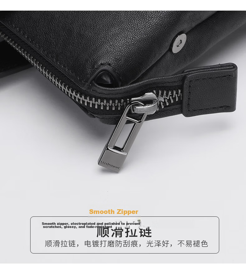 ELLE HOMME Men's Business Briefcase First Layer Cowhide Vertical Shoulder Crossbody Laptop Bag 6820 Black 3