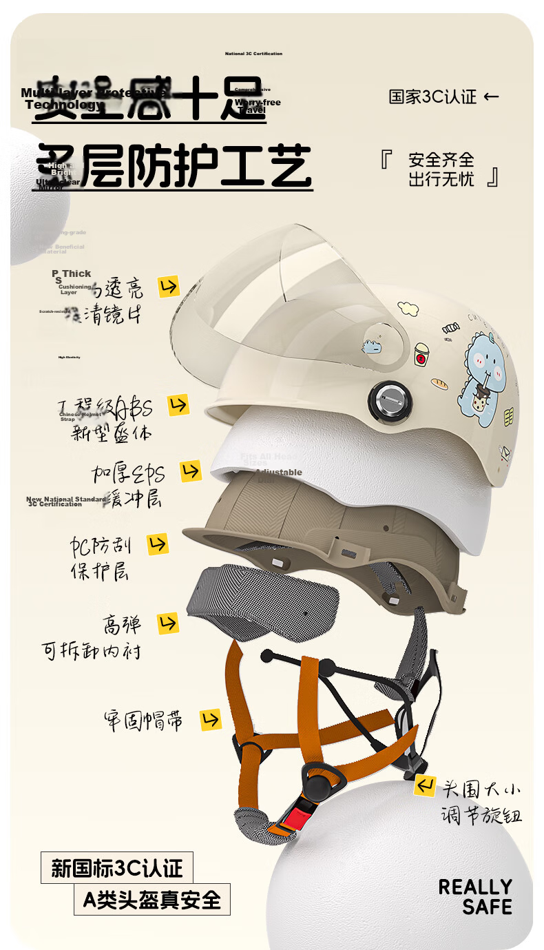 Tianqi Kids Helmet Electric Vehicle Helmet Winter 3C Certified New National Standard Riding Electric Motorcycle Helmet Safety Cap Four Seasons Universal Half Helmet Off-White 5