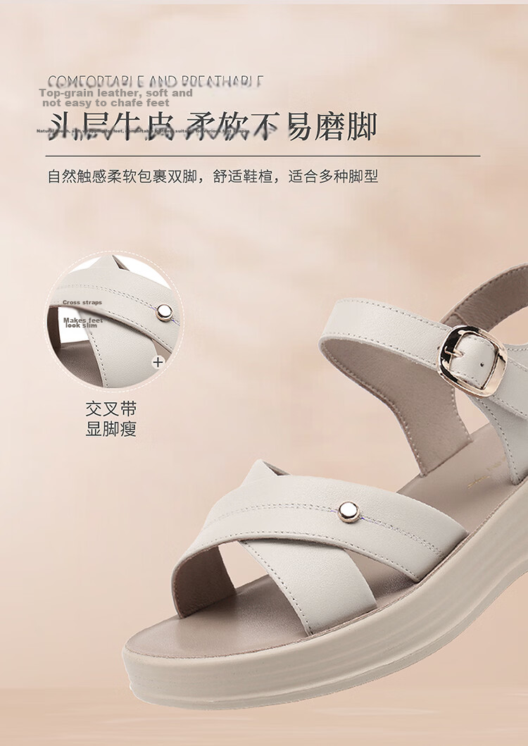 Red Dragonfly Mom Summer Sandals Soft Leather Sole Middle-aged and Elderly Women's Shoes Magic Tape Beach Shoes WTK265021 Black Size 38 4