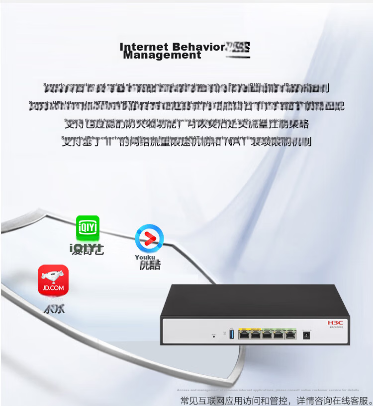 H3C ER2200G3 5-Port Gigabit Enterprise Wired Router Supports 100 Devices Dual WAN Ports + Behavior Management + Built-in AC 4