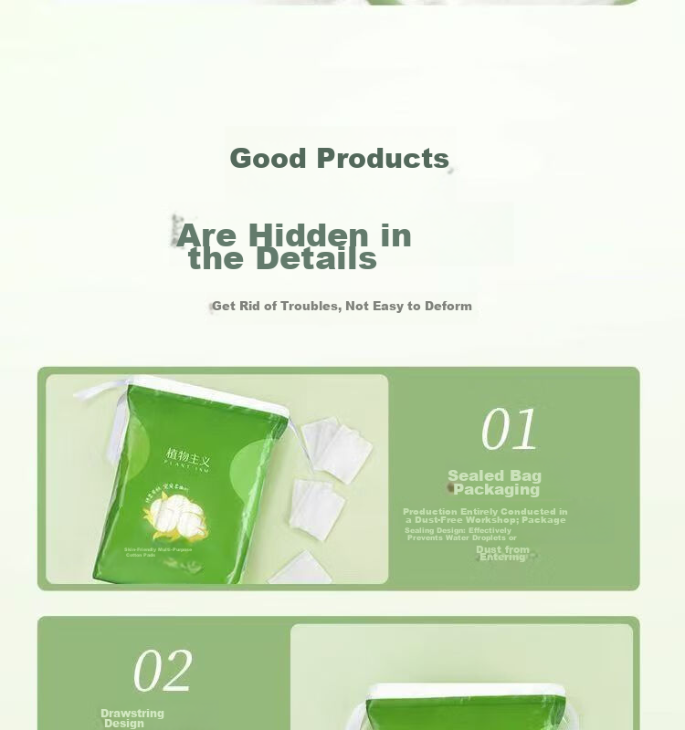 Plant-Based Stretchable Thin Breathable Facial Cotton Pads Water-Saving Makeup Remover Portable Small Pack for Travel 10