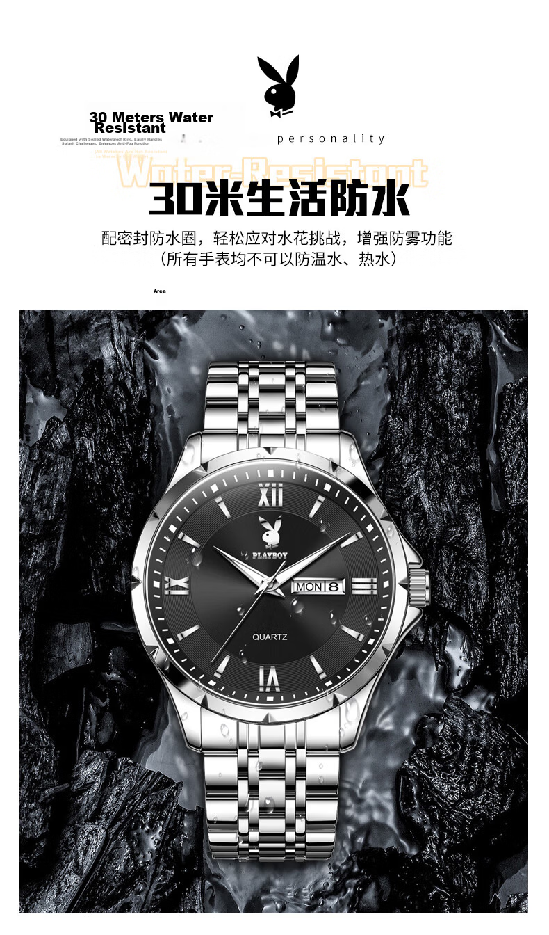 PLAYBOY Authentic Men's Fashion Minimalist Quartz Watch Waterproof Men's Watch 2026 New Model Top 10 Brand 9
