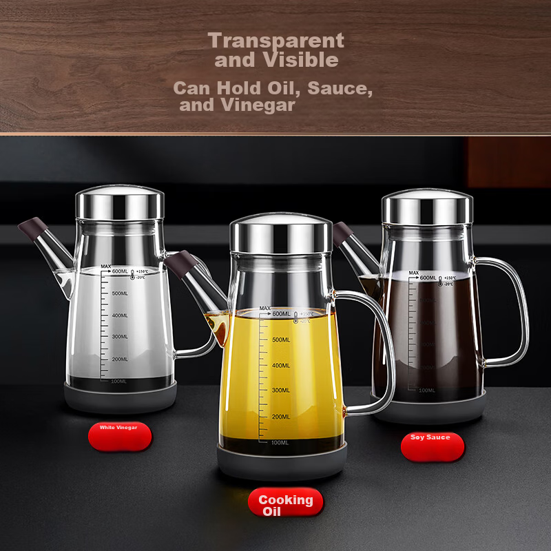 Sansige® Oil Bottle Kitchen Soy Sauce Dispenser Leak-Proof Pouring Spout Non-Drip Household Glass Oil Storage Jar 600ml 37781 7