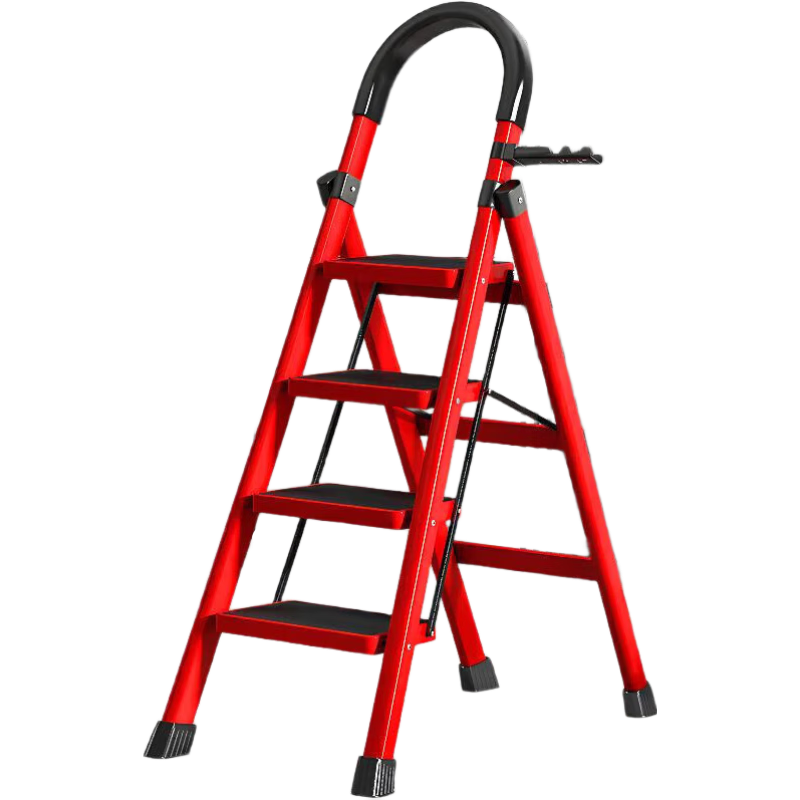 Yilinju Household Safety Step Ladder Folding Telescopic Multifunctional Staircase Portable Thickened Red Four-Step