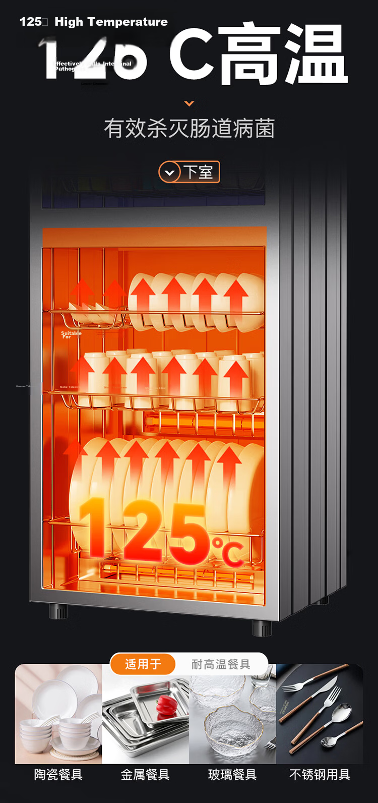 Canbo Disinfection Cabinet, Home Vertical Small Two-Star Medium-High Temperature Disinfection And Drying Kitchen Cabinet, Bowl And Chopstick Storage Cabinet, Double-Door Disinfection Dish Cabinet XDZ70-6B 9