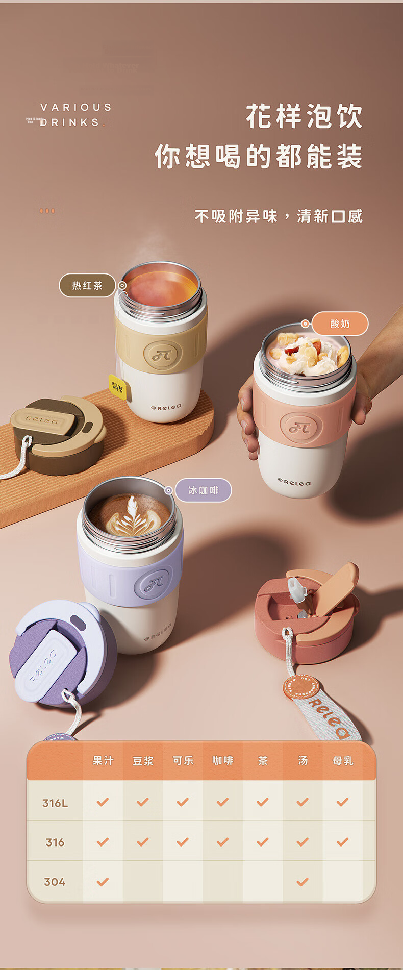 RELEA Insulated Mug for Men And Women, Portable Coffee Cup with Straw, Stylish Large Capacity Water Bottle, Mid-Autumn Festival Gift 6