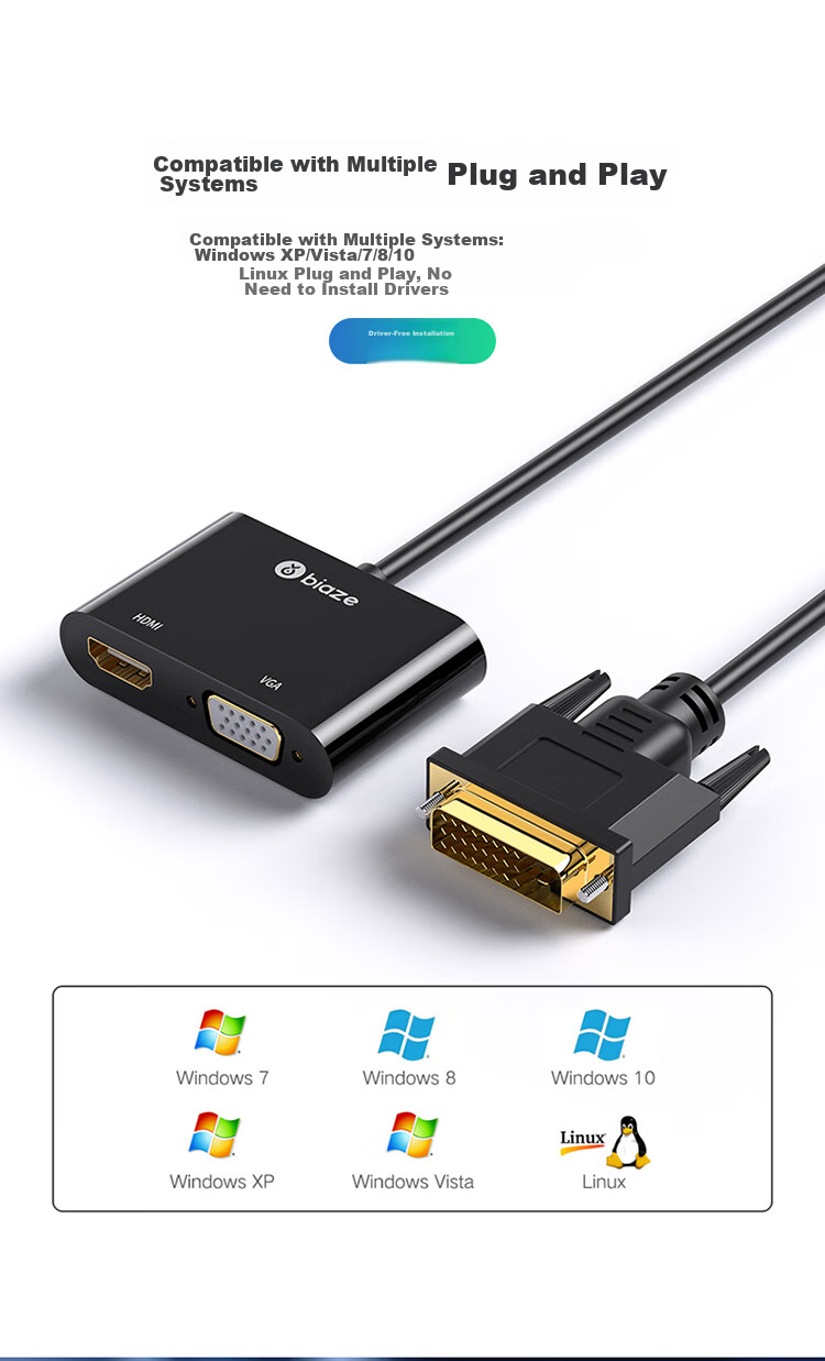 BIAZE DVI to HDMI + VGA Converter, One-To Splitter (Same Display), One-To HD Extension Splitter, One-In Two-Out, for Connecting PC to TV Or Projector 14