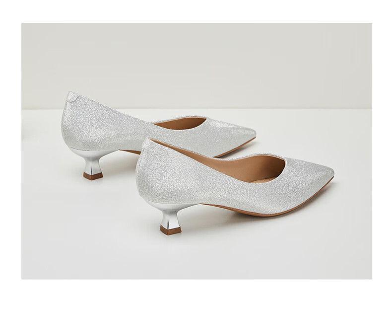 DAPHNE Champagne Silver Wedding Shoes for Women, Pointed Toe Stiletto Elegant Low-Cut Women's Pumps 4623101027 Champagne Color Size 38 12