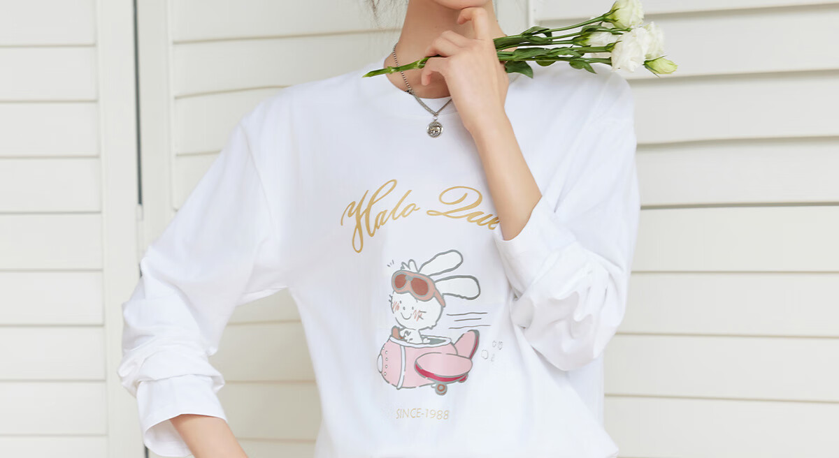 Halo Queen Women's Summer Short-Sleeve Round Neck T-Shirt, Cute Rabbit Print T-Shirt, Loose-Fitting Slimming Top, Women's H143T1417 77