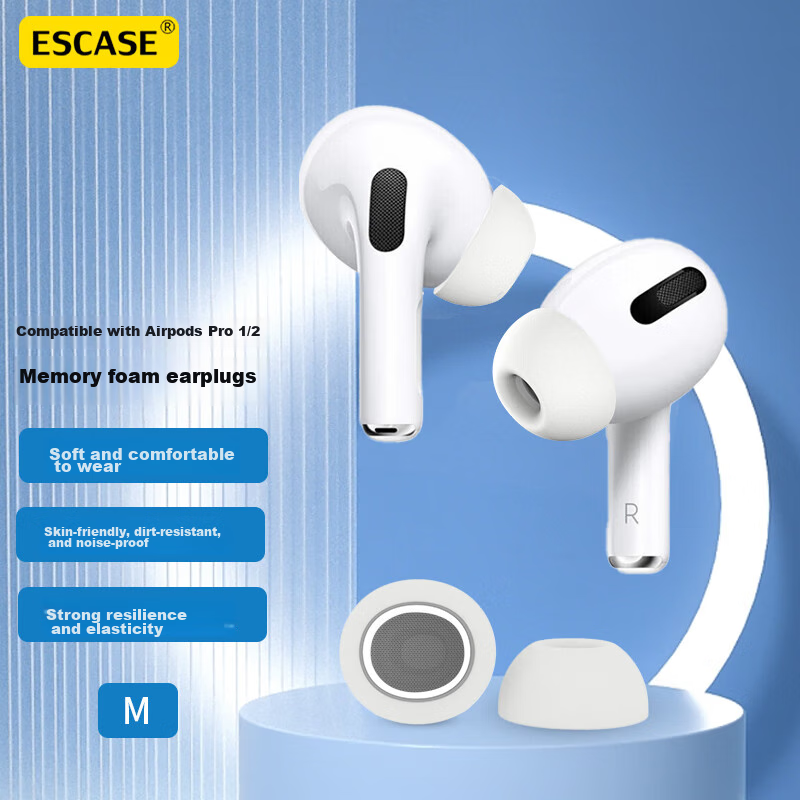 ESCASE AirPods Pro Ear Tips, AirPods Pro Second-Generation Memory Foam Replacement Ear Caps, In-Ear Slow Rebound C Set, Apple Pro 1/2 Generation Noise Reduction Dust-Proof, White And Gray, Medium Size