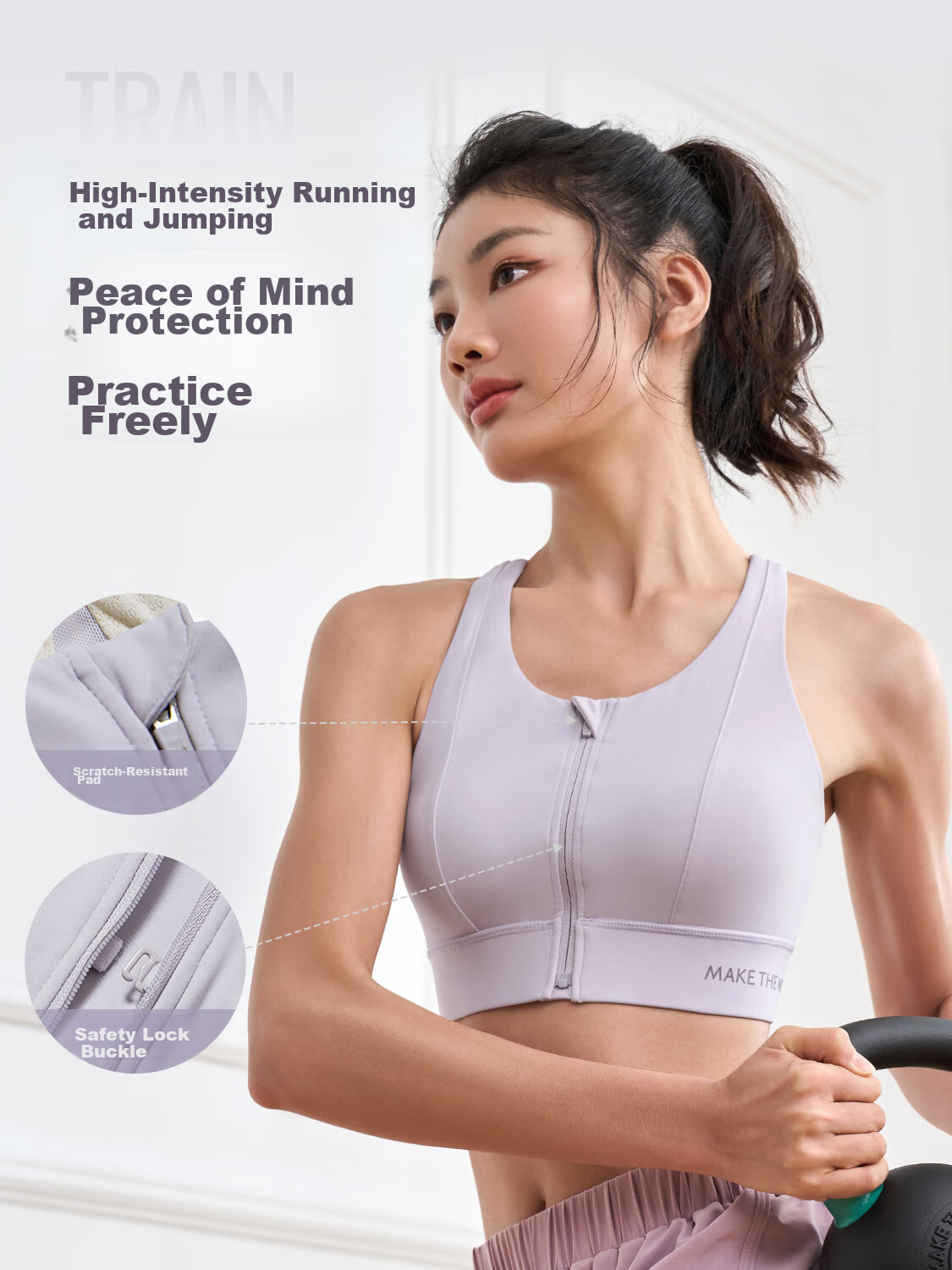 Keep Front Zipper Easy-To Sports Bra for Women, High-Intensity Shock-Absorbing Vest-Style Bra 12405 Oxygen Purple L 7