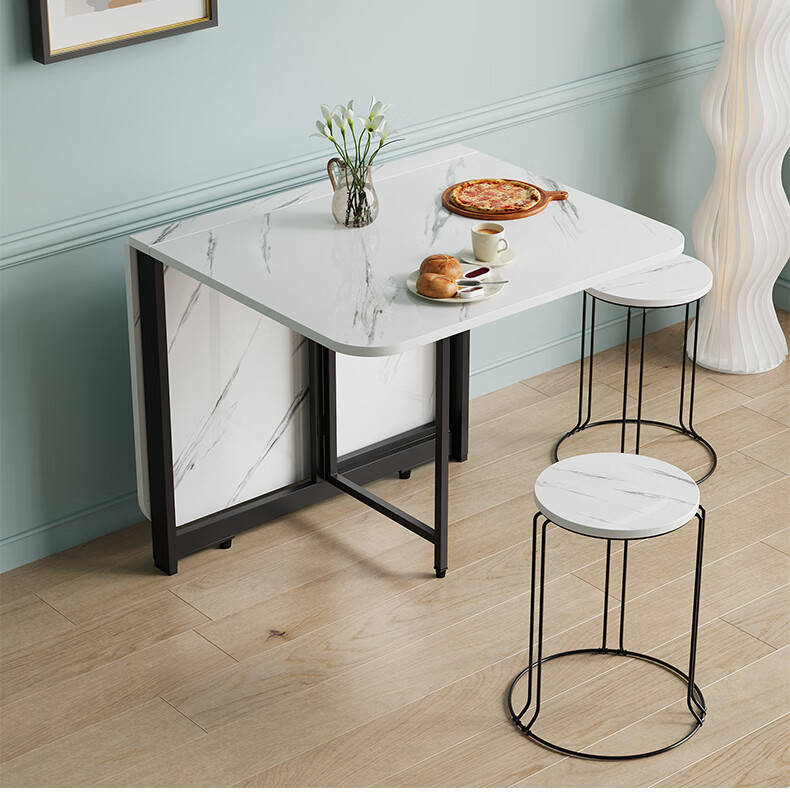 KULIN Folding Dining Table, Compact Size, Extendable And Retractable, Ultra-Thin Square Table for Home Use, Multifunctional, White, 120*80 Cm 1