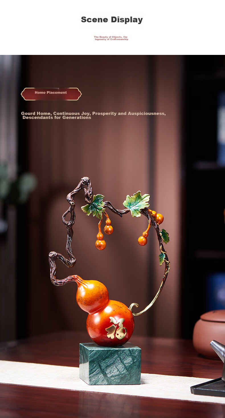 Nuoshiman Copper Gourd Ornament for Living Room, Wine Cabinet, Office, Housewarming Gift, Moving Present, Grand Opening 9
