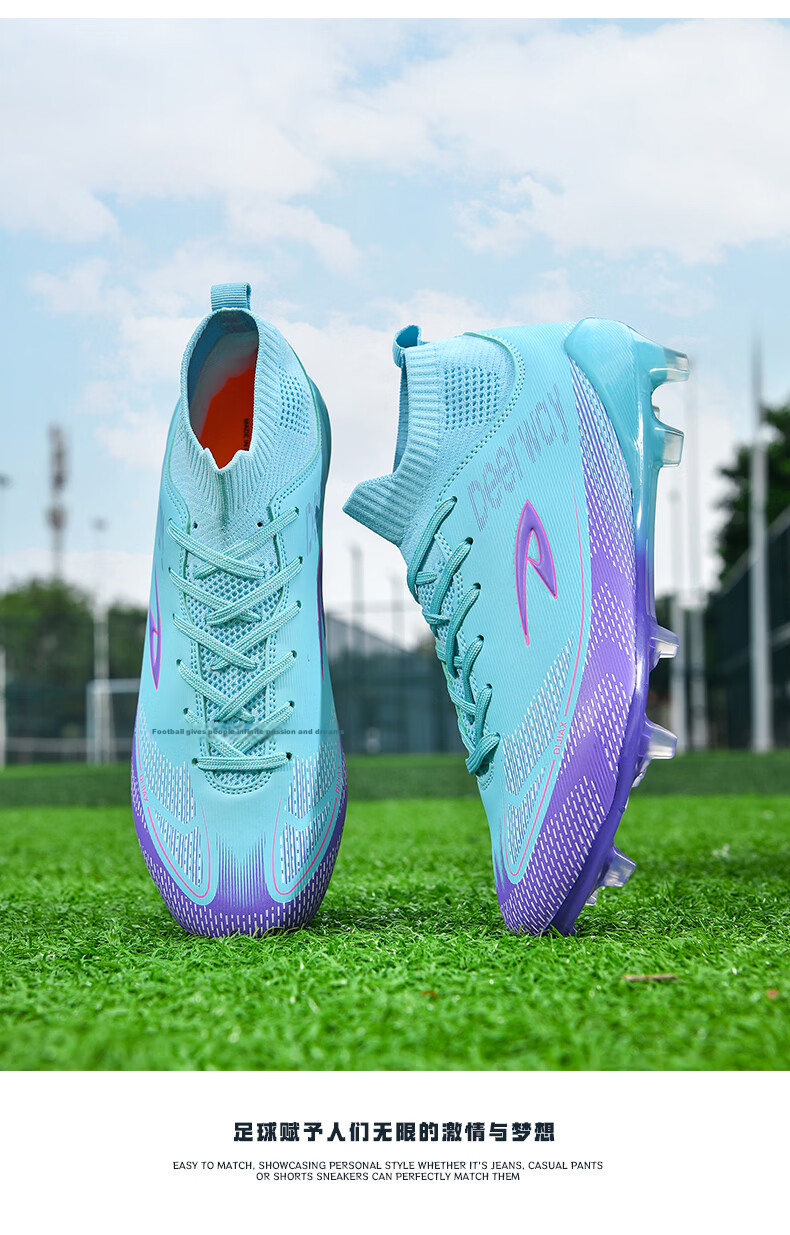 Delhui Men's Football Shoes AG Long Studs Non-Slip Youth Student TF Turf Training Shoes White Blue TF Studs Size 37 22