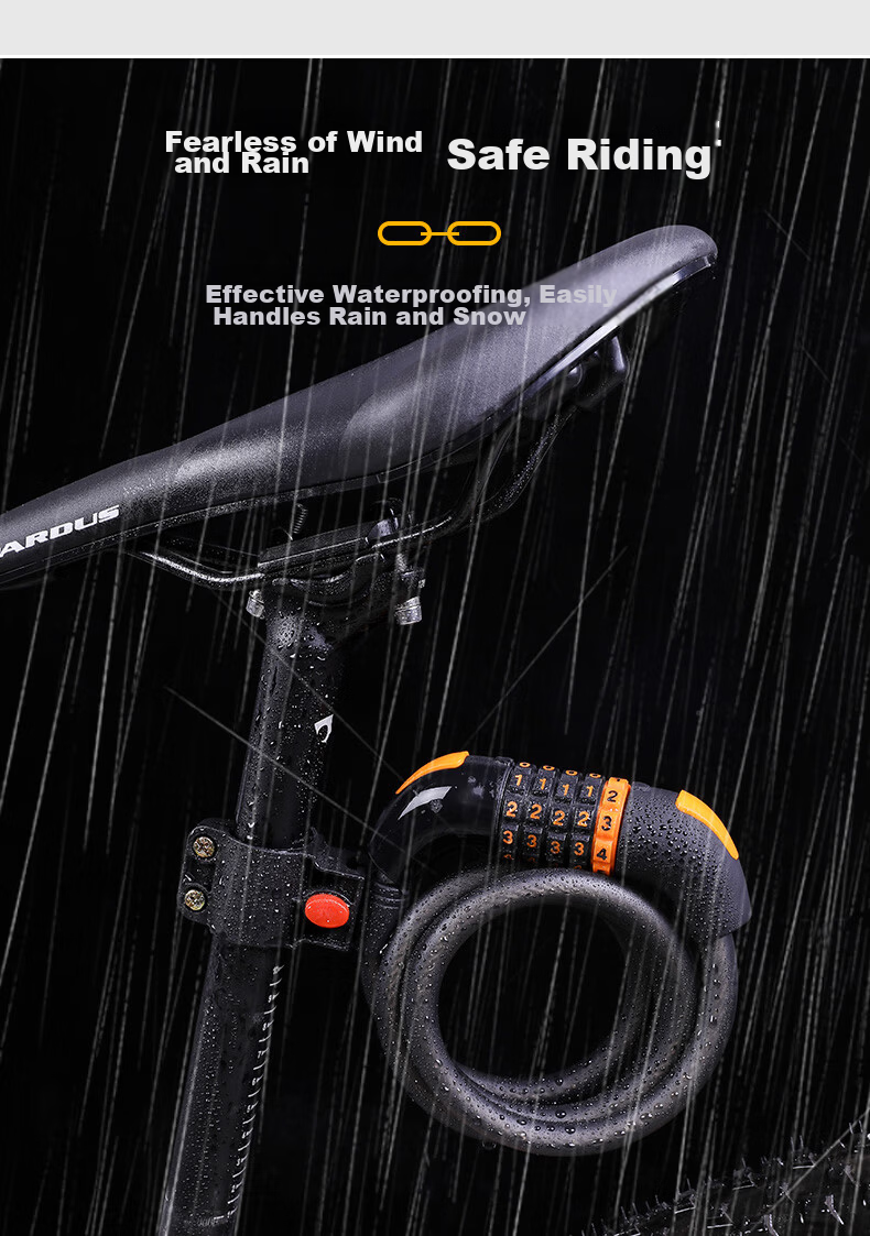 Forever Bicycle Lock Anti-theft 5-Digit Combination Lock Mountain Bike Motorcycle Electric Bike Black Orange 1.2m 4