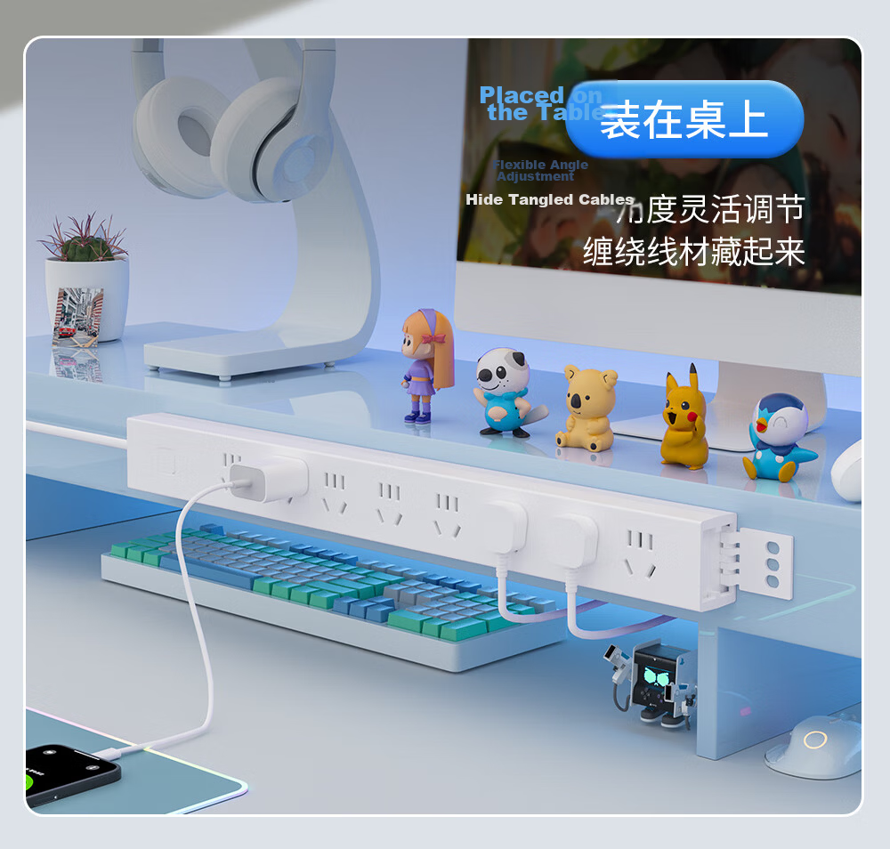 DELIXI PDU Desktop Overload Protection Under-Desk Gaming Cabinet Socket/power Strip/extension Cord/surge Protector, 6 Outlets with Master Switch, Total Length 2 Meters 5