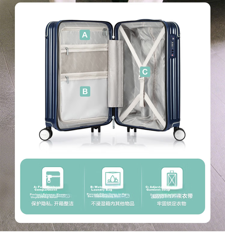 AMERICAN TOURISTER Luggage, 28-Inch Trolley Suitcase, Large Capacity Travel Case, Business-Style High-Quality Student Password Lock Suitcase, NL7 Blue 6