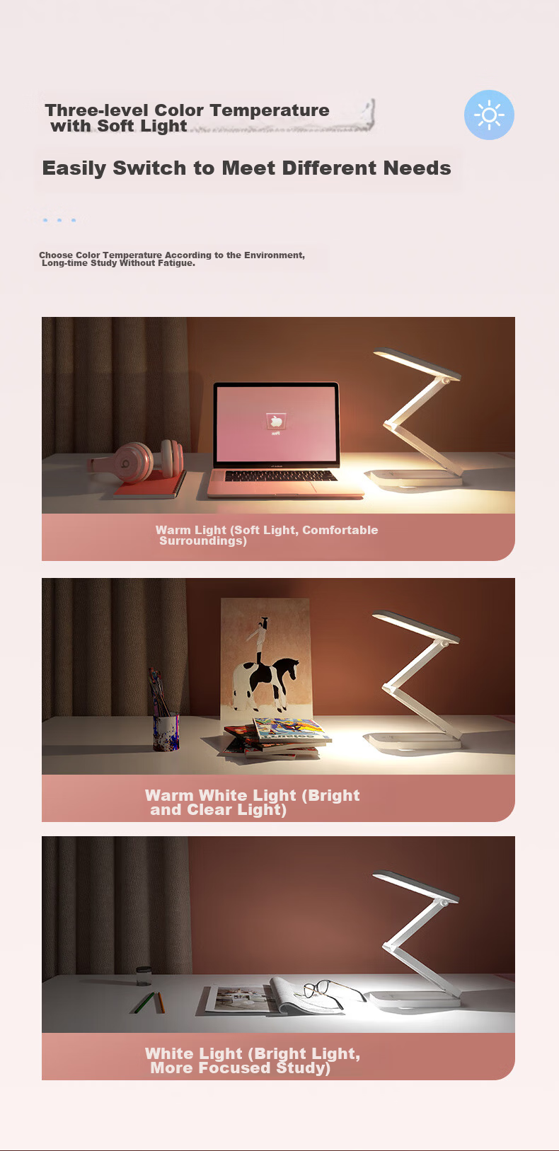 Midea Rechargeable Folding Portable Desk Lamp Dormitory Student Bedside LED Reading Study Writing Magic Box 5