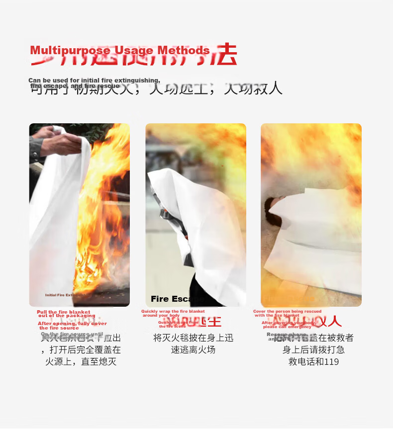 Flame Warrior Fire Extinguishing Blanket Fiberglass Fireproof Blanket for Home Kitchen Canteen Fire Extinguisher Accessory Escape Blanket 1x1M 5