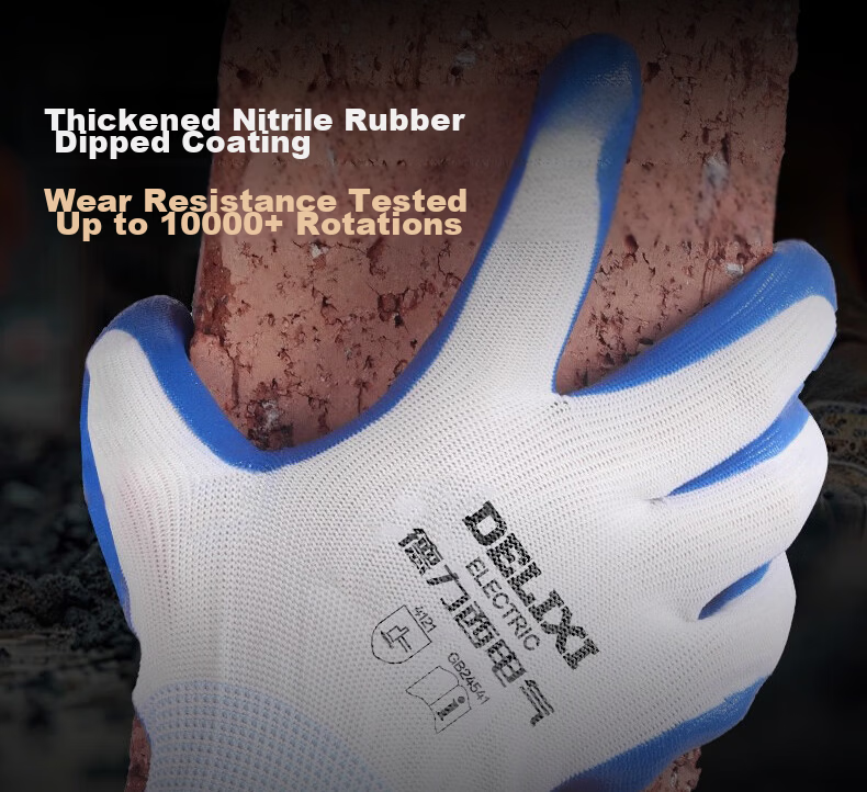 DELIXI ELECTRIC Premium Nitrile Work Gloves Anti-Slip Wear-Resistant Waterproof Oil-Resistant Coated Gloves [Full Coated Oil-Resistant Red Nitrile] 12 Pairs 6