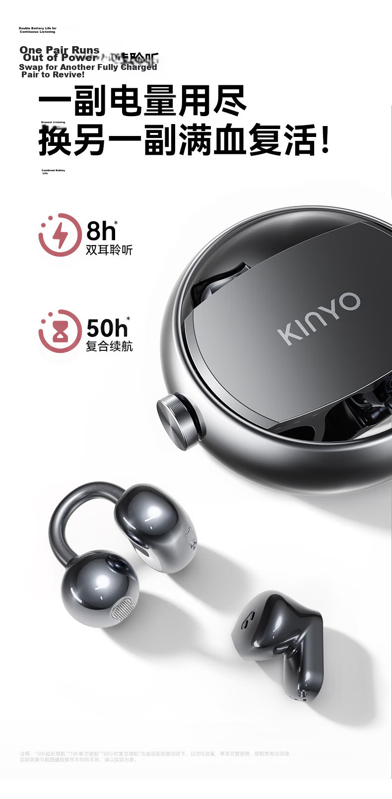 Jinyun [2026 Latest Model | Berlin Sound] Bluetooth Ear Clip Semi-In-Ear Dual Earphones 2-in-1 Ultra-Long Battery Life Comfortable for Long Wear AI Translation A30 27