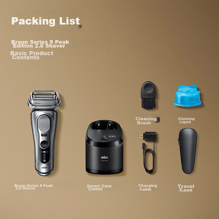 BRAUN Series 9 Peak Edition 2.0 Cleaning Care Center Electric Shaver Full Machine German Imported Reciprocating Gift Box for Boyfriend Husband Birthday Gift Men 19
