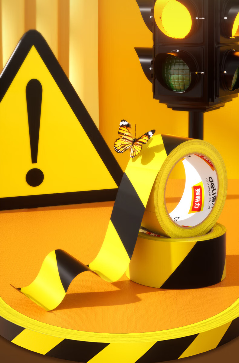 Deli Yellow and Black Safety Warning Tape Typhoon Resistant Tape Caution Line Isolation Zebra Safety Tape Positioning 48mm*33m 1 Roll 33771 5