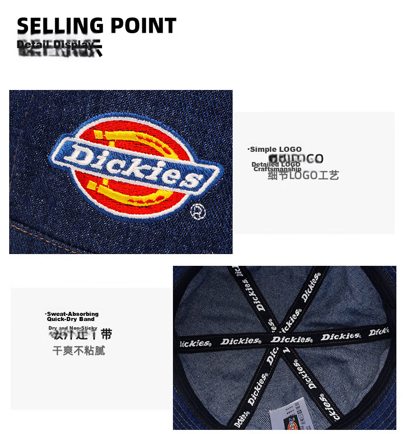 Dickies Women's New Sun Protection Fisherman Hat Large Head Circumference Slimming Face Sunshade Bucket Hat Black for Men and Couples Casual Cap 3