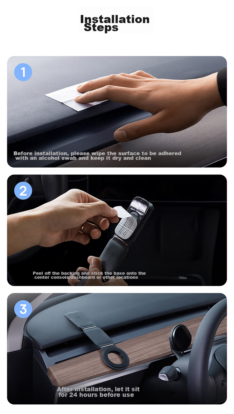 Baseus Magnetic Car Phone Holder Foldable Dashboard Display Screen Adhesive Leather Universal Fit 16