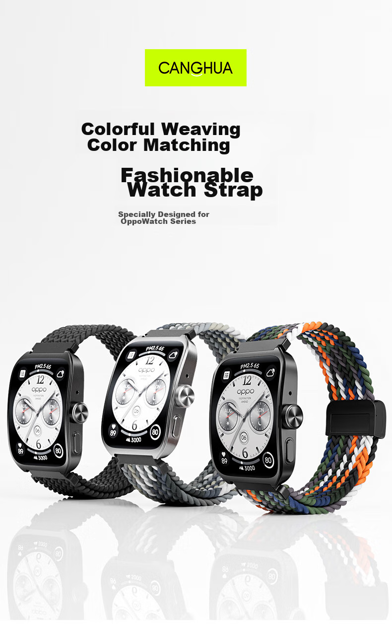 CangHua Compatible with OPPO Watch Straps for WatchX3/watchX2/watchX/watchS/S2/4Pro/Xiaomi Watch 2, Nylon Braided Magnetic Strap for Men And Women, Black 2