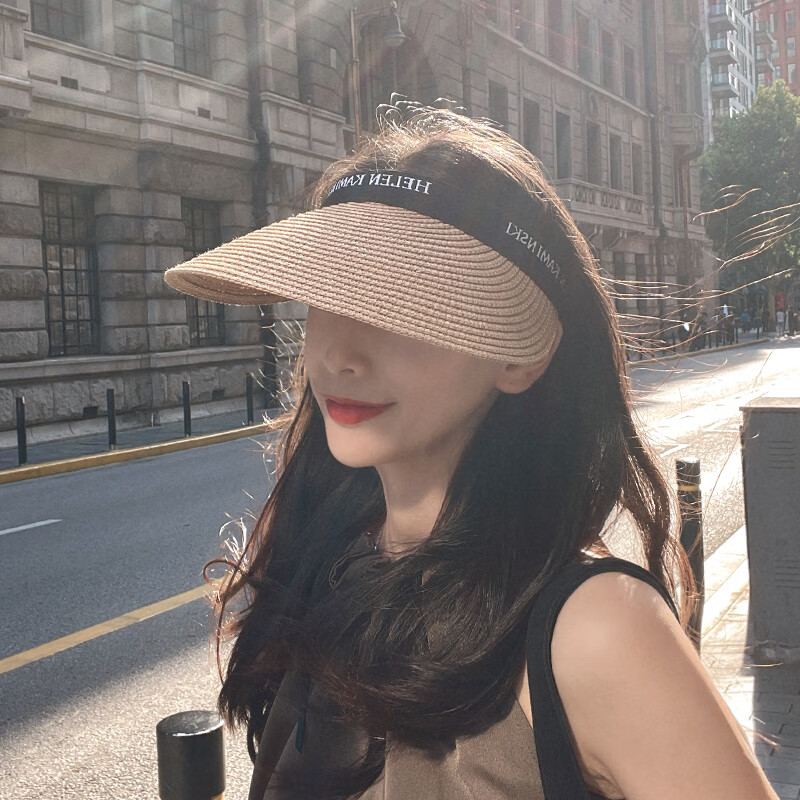 XUEXIMAN Summer Ins Straw Topless Baseball Cap for Women, Outdoor Versatile Beach Wide Brim Sun Protection Visor Hat, Sunshade Hat 1