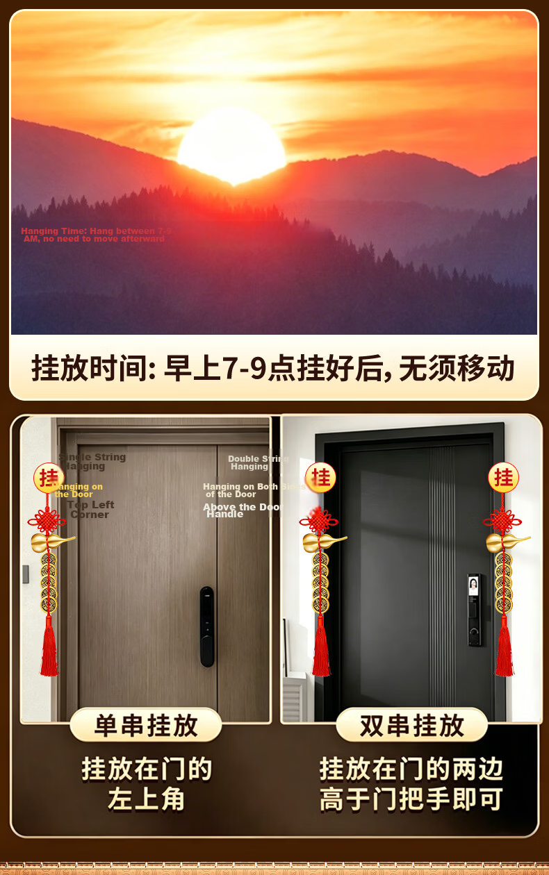 Original Craftsman Copper Gourd Five Emperor Coins Pendant Open Fortune Gourd Hanging Decoration Door-to-Door String for Main Door Bedroom Balcony 3