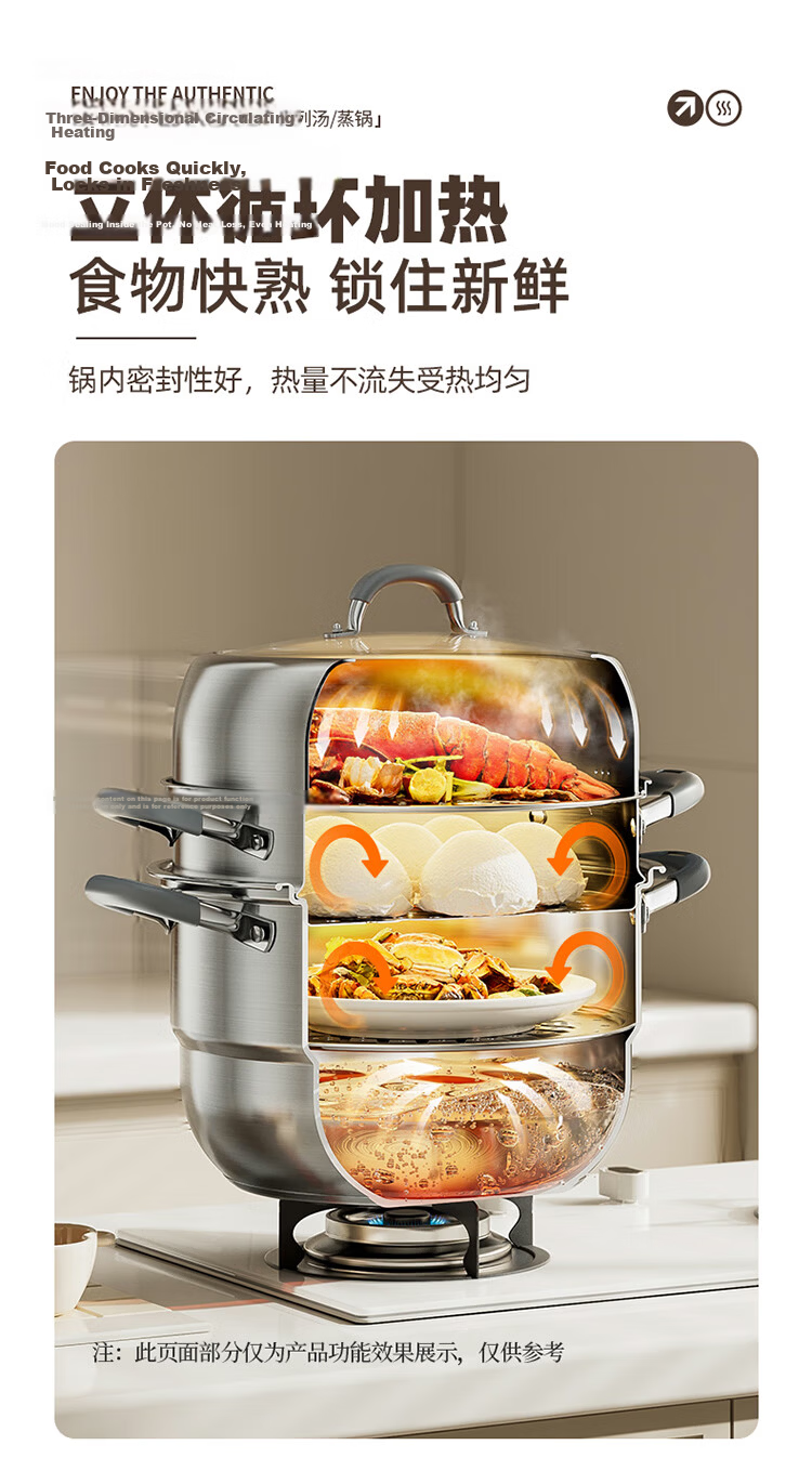 MAXCOOK 316L Stainless Steel 3-Layer 30cm Steamer Pot with Composite Bottom for Home Use, Compatible with Gas Stove and Induction Cooker MCZ043 11
