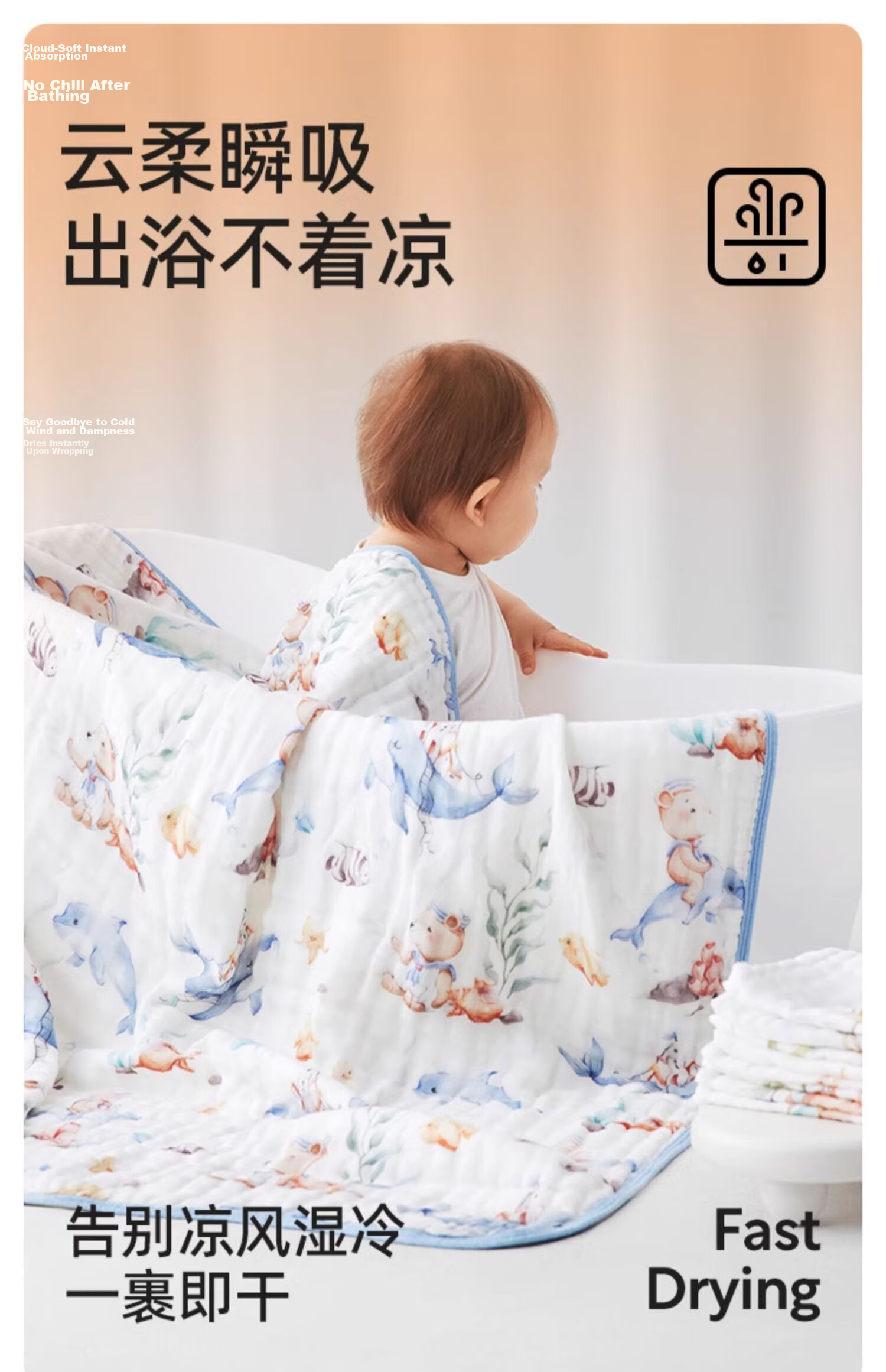 JOYNCLEON Pure Cotton Baby Gauze Bath Towel Children's Unisex Newborn Bath Towel Large Towel Green 70*90cm 2