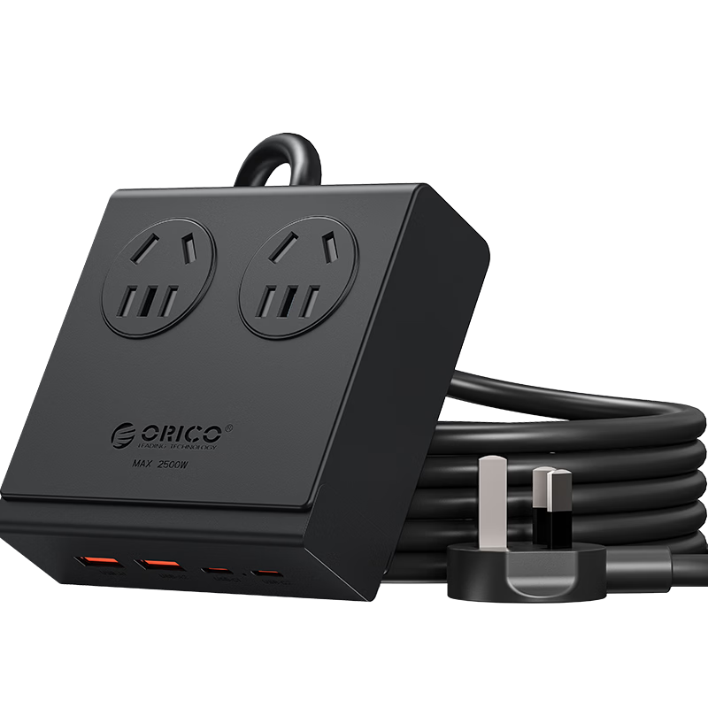 ORICO Panda Power Strip/Extension Cord/Socket Board/Dormitory Home Power Strip/USB Desktop Charging Station 25W 2.8m Black