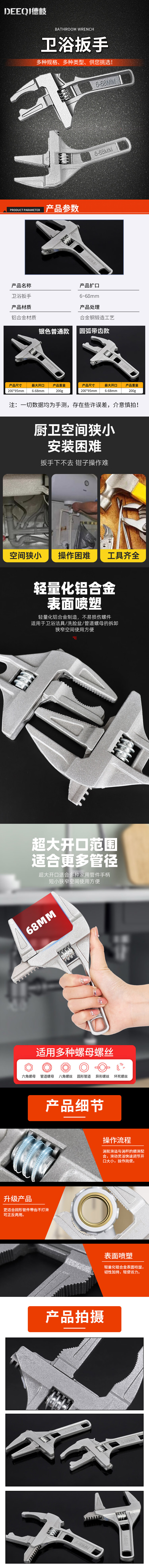 Deqi Bathroom Wrench Universal Adjustable Short Handle Wrench + 8-in-1 Sink Wrench Set (Includes PTFE Tape) 1